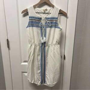 Anthropologie Kenji  Dress White Bead Embroidered Front Sleeveless Lined size 6